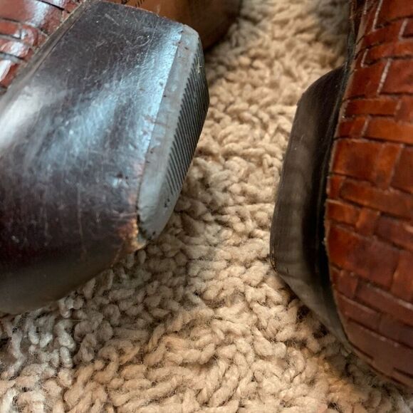 Nicole Brown Cowboy Boots Braided Leather Ankle Booties Western 5.5 - Picture 5 of 8